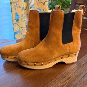 J Crew Women’s Suede Chelsea Clog Boots in Cognac